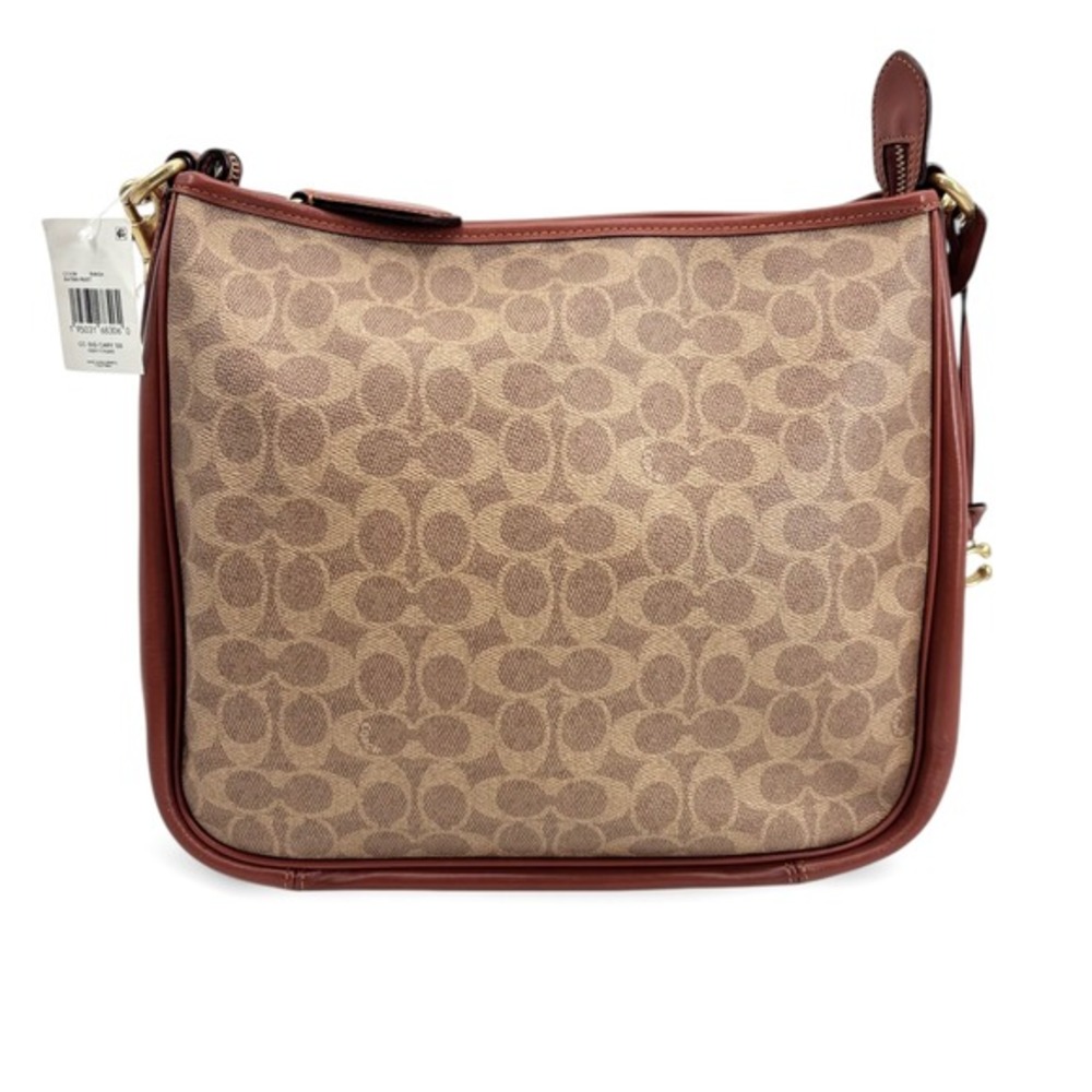 NWT COACH Coated Canvas Signature‎ Cary Shoulder Bag in Tan Rust - Picture 7 of 16